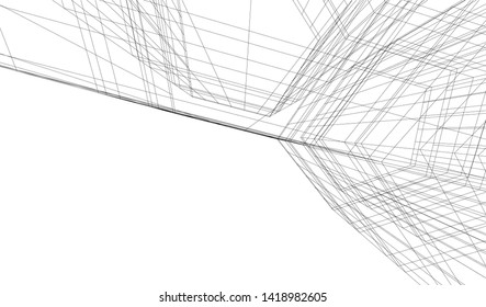 architecture building linear vector 3d illustration 