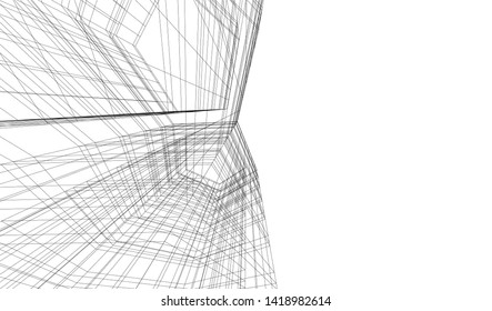 architecture building linear vector 3d illustration 