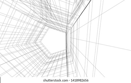 architecture building linear vector 3d illustration 