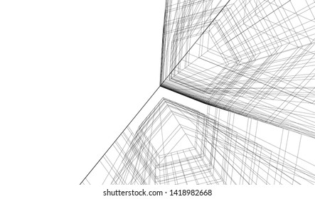 architecture building linear vector 3d illustration 
