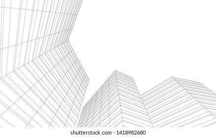 architecture building linear vector 3d illustration 