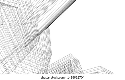 architecture building linear vector 3d illustration 