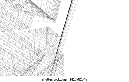 architecture building linear vector 3d illustration 