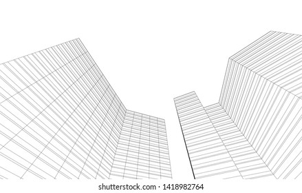 architecture building linear vector 3d illustration 