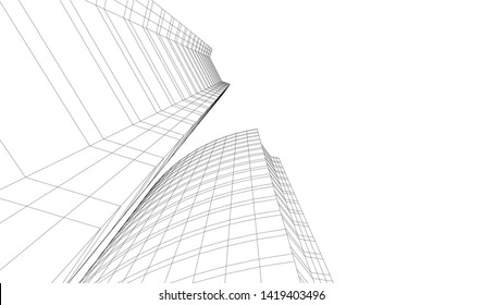 architecture building linear vector 3d illustration 