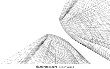 architecture building linear vector 3d illustration 