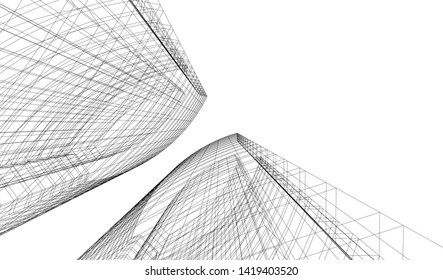 architecture building linear vector 3d illustration 