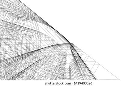 architecture building linear vector 3d illustration 