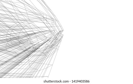 architecture building linear vector 3d illustration 