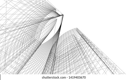 architecture building linear vector 3d illustration 