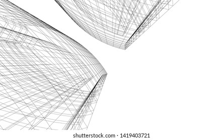 architecture building linear vector 3d illustration 