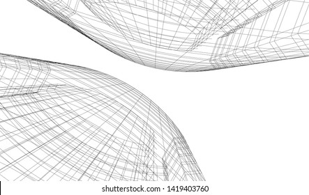 architecture building linear vector 3d illustration 