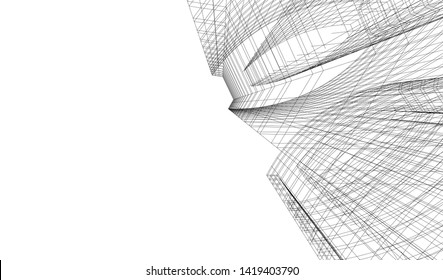 architecture building linear vector 3d illustration 