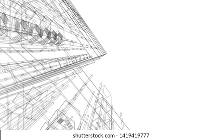 architecture building linear vector 3d illustration 