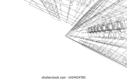 architecture building linear vector 3d illustration 