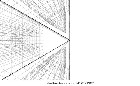 architecture building linear vector 3d illustration 