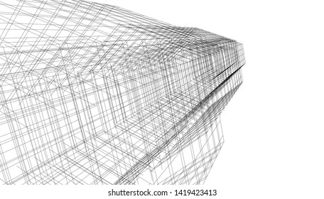 architecture building linear vector 3d illustration 