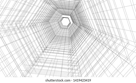 architecture building linear vector 3d illustration 
