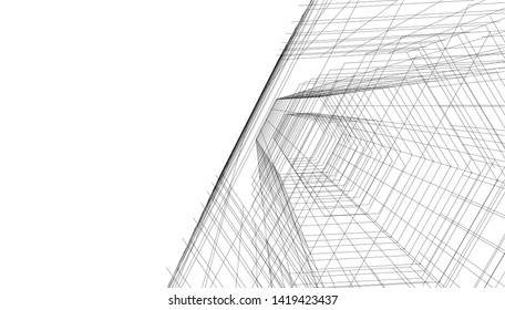 architecture building linear vector 3d illustration 