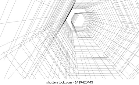 architecture building linear vector 3d illustration 