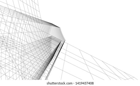 architecture building linear vector 3d illustration 