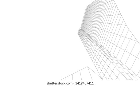 architecture building linear vector 3d illustration 