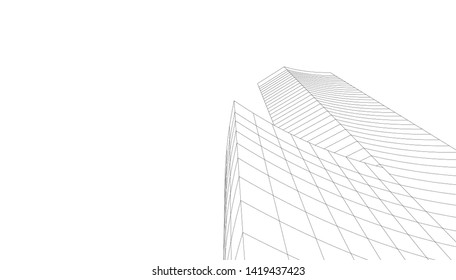 architecture building linear vector 3d illustration 