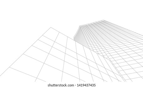 architecture building linear vector 3d illustration 