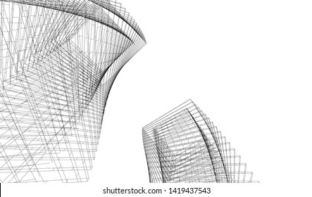 architecture building linear vector 3d illustration 