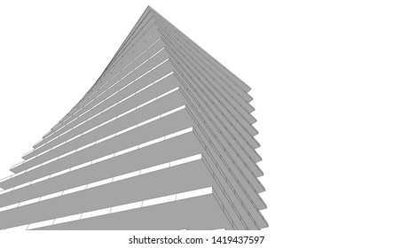 architecture building linear vector 3d illustration 
