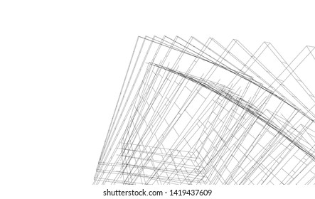architecture building linear vector 3d illustration 