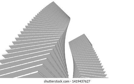 architecture building linear vector 3d illustration 