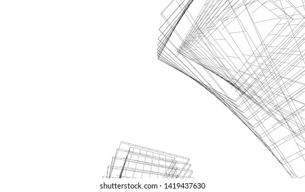 architecture building linear vector 3d illustration 
