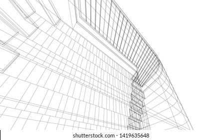 architecture building linear vector 3d illustration 