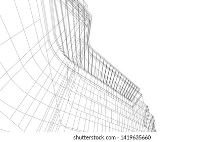 architecture building linear vector 3d illustration 