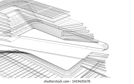 architecture building linear vector 3d illustration 