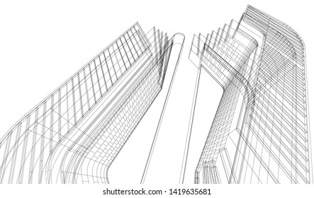 architecture building linear vector 3d illustration 
