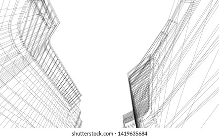 architecture building linear vector 3d illustration 