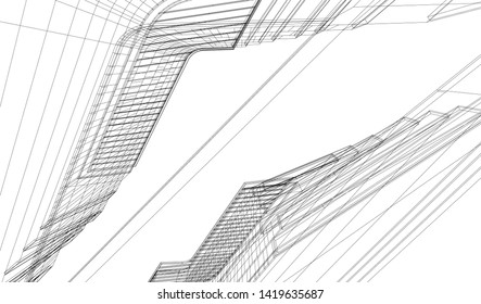architecture building linear vector 3d illustration 
