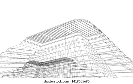 architecture building linear vector 3d illustration 