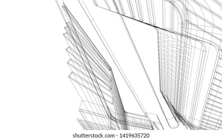 architecture building linear vector 3d illustration 