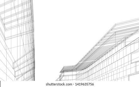 architecture building linear vector 3d illustration 