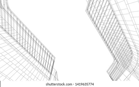 architecture building linear vector 3d illustration 