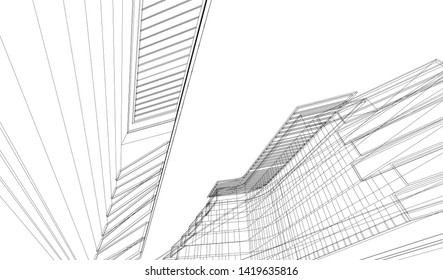 architecture building linear vector 3d illustration 