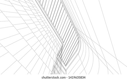 architecture building linear vector 3d illustration 