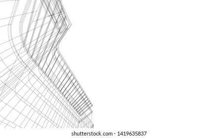 architecture building linear vector 3d illustration 