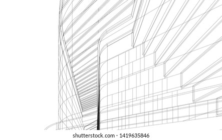 architecture building linear vector 3d illustration 