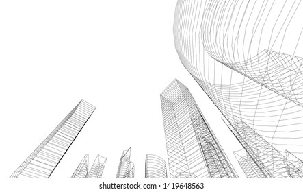 architecture building linear vector 3d illustration 