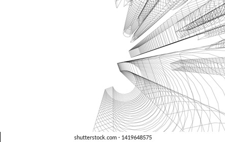 architecture building linear vector 3d illustration 