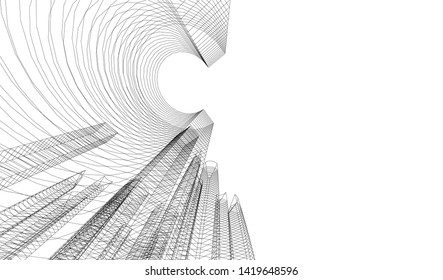 architecture building linear vector 3d illustration 